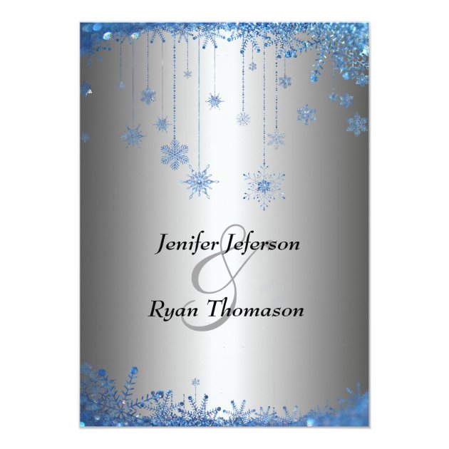 Silver Glitter Snowflakes Wedding Invitation