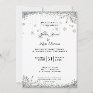 Silver glitter snowflakes wedding Invitation