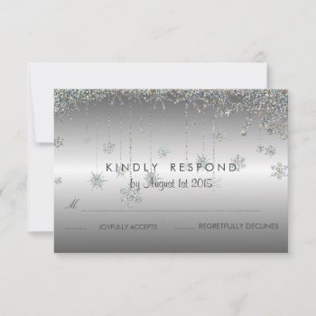 Silver Glitter Snowflakes Wedding Rsvp Card by aquachild at Zazzle