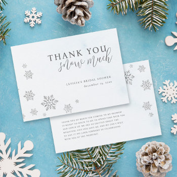 Silver Glitter Snowflakes Winter Bridal Shower Thank You Card by Eugene_Designs at Zazzle