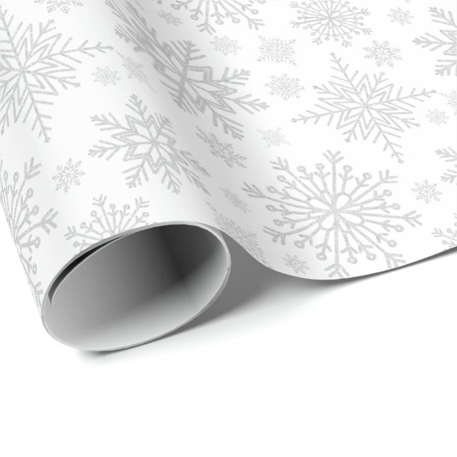 Silver Glitter Snowflakes Wrapping Paper (Roll Corner)