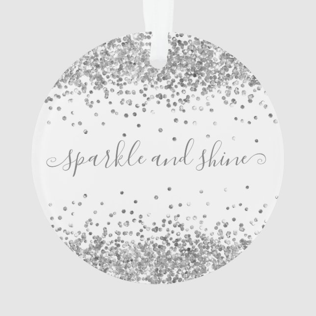 Silver Glitter Sparkle and Shine Happy Holidays Ornament (Back)