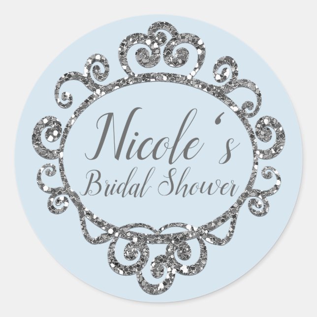 Silver Glitter Sparkle Birthday Party Favor Classic Round Sticker (Front)