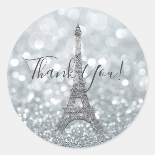 Silver Glitter Sparkle Bling Eiffel Tower Party Classic Round Sticker