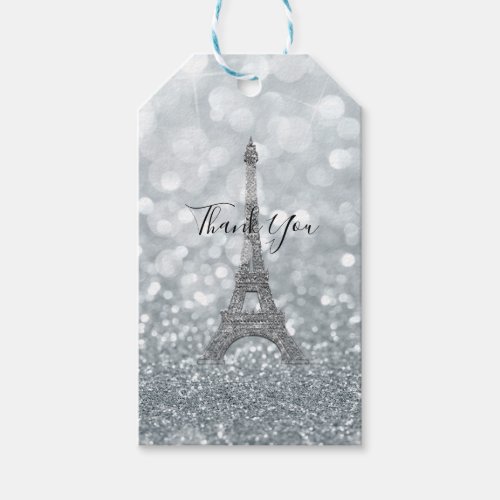 Silver Glitter Sparkle Bling Eiffel Tower Party Gift Tags