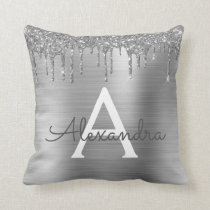 Silver Glitter Sparkle Brushed Metal Monogram Name Throw Pillow Silver Glitter Sparkle Brushed Metal Monogram Name Throw Pillow