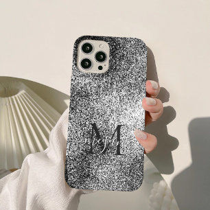 Silver Glitter Sparkle - Custom Monogram Chic iPhone 15 Pro Max Case