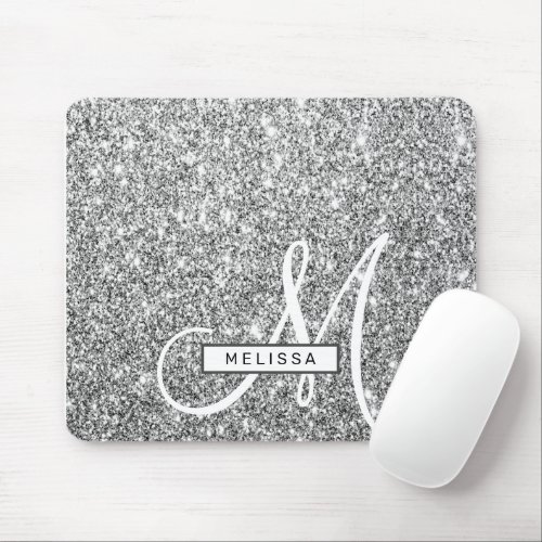 Silver Glitter Sparkle Custom Monogrammed and Name Mouse Pad