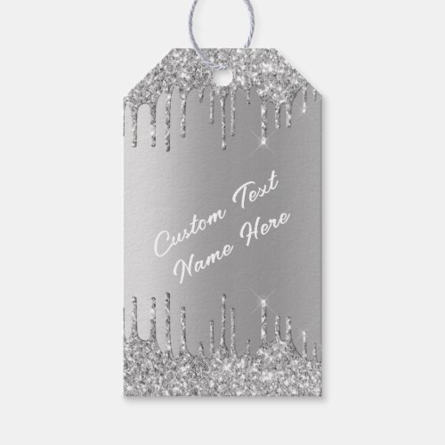 Silver Glitter Sparkle Custom Text Name Gift Tags