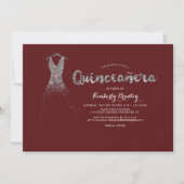 Silver Glitter Sparkle Dress Burgundy Quinceañera Invitation (Front)