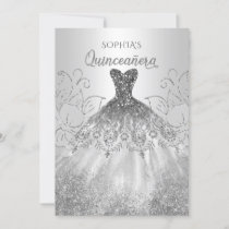 Silver Glitter Sparkle Dress Quinceañera Quince  Invitation