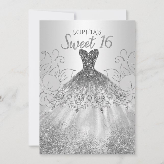 Silver Glitter Sparkle Dress Sweet 16 birthday Invitation (Front)