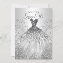 Silver Glitter Sparkle Dress Sweet 16 birthday Invitation