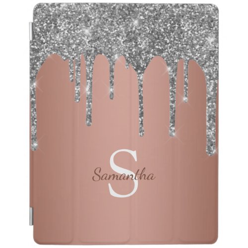 Silver Glitter Sparkle Drip Rose Gold Monogram iPad Smart Cover