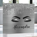 Silver Glitter Sparkle Eyelashes Monogram Name 3 Ring Binder<br><div class="desc">Silver Faux Foil Metallic Sparkle Glitter Brushed Metal Monogram Name and Initial Eyelashes (Lashes),  Eyelash Extensions and Eyes School or Planner Binder. The design makes the perfect sweet 16 birthday,  wedding,  bridal shower,  anniversary,  baby shower or bachelorette party gift for someone looking for a trendy cool style.</div>