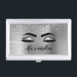 Silver Glitter Sparkle Eyelashes Monogram Name Business Card Case<br><div class="desc">Silver Faux Foil Metallic Sparkle Glitter Brushed Metal Monogram Name and Initial Eyelashes (Lashes),  Eyelash Extensions and Eyes Business Card Holder. This makes the perfect sweet 16 birthday,  wedding,  bridal shower,  anniversary,  baby shower or bachelorette party gift for someone decorating her room in trendy cool style.</div>
