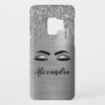 Silver Glitter Sparkle Eyelashes Monogram Name Case-Mate Samsung Galaxy S9 Case<br><div class="desc">Silver Faux Foil Metallic Sparkle Glitter Brushed Metal Monogram Name and Initial Eyelashes (Lashes),  Eyelash Extensions and Eyes Makeup Phone Case. The phone case makes the perfect sweet 16 birthday,  wedding,  bridal shower,  anniversary,  baby shower or bachelorette party gift for someone looking for a trendy cool style.</div>