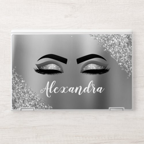 Silver Glitter Sparkle Eyelashes Monogram Name HP Laptop Skin