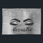Silver Glitter Sparkle Eyelashes Monogram Name Kitchen Towel<br><div class="desc">Silver Faux Foil Metallic Sparkle Glitter Brushed Metal Monogram Name and Initial Eyelashes (Lashes),  Eyelash Extensions and Eyes Kitchen Towel. The design makes the perfect sweet 16 birthday,  wedding,  bridal shower,  anniversary,  baby shower or bachelorette party gift for someone looking for a trendy cool style.</div>