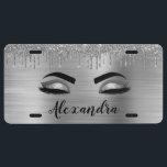Silver Glitter Sparkle Eyelashes Monogram Name License Plate<br><div class="desc">Silver Faux Foil Metallic Sparkle Glitter Brushed Metal Monogram Name and Initial Eyelashes (Lashes),  Eyelash Extensions and Eyes Makeup License Plate Cover. This gift makes the perfect sweet 16 birthday,  wedding,  bridal shower,  anniversary,  baby shower or bachelorette party gift for someone looking for a trendy cool style.</div>