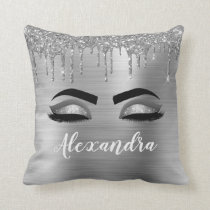 Silver Glitter Sparkle Eyelashes Monogram Name Throw Pillow Silver Glitter Sparkle Eyelashes Monogram Name Throw Pillow