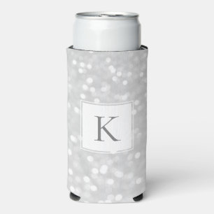 Silver Glitter Sparkle Glam Initial Monogram Seltzer Can Cooler