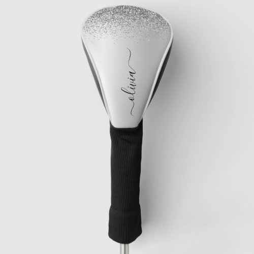 Silver Glitter Sparkle Glam Metal Monogram Name Golf Head Cover