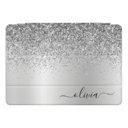 Silver Glitter Sparkle Glam Metal Monogram Name iPad Pro Cover