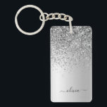 Silver Glitter Sparkle Glam Metal Monogram Name Keychain<br><div class="desc">Silver Faux Foil Metallic Sparkle Glitter Brushed Metal Monogram Name Keychain. This makes the perfect sweet 16 birthday,  wedding,  bridal shower,  anniversary,  baby shower or bachelorette party gift for someone that loves glam luxury and chic styles.</div>