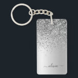 Silver Glitter Sparkle Glam Metal Monogram Name Keychain<br><div class="desc">Silver Faux Foil Metallic Sparkle Glitter Brushed Metal Monogram Name Keychain. This makes the perfect sweet 16 birthday,  wedding,  bridal shower,  anniversary,  baby shower or bachelorette party gift for someone that loves glam luxury and chic styles.</div>