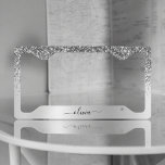 Silver Glitter Sparkle Glam Metal Monogram Name License Plate Frame<br><div class="desc">Silver Faux Foil Metallic Sparkle Glitter Brushed Metal Monogram Name License Plate Frame. This makes the perfect sweet 16 birthday,  wedding,  bridal shower,  anniversary,  baby shower or bachelorette party gift for someone that loves glam luxury and chic styles.</div>