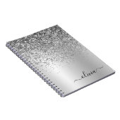 Silver Glitter Sparkle Glam Metal Monogram Name Notebook (Right Side)