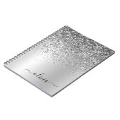 Silver Glitter Sparkle Glam Metal Monogram Name Notebook (Left Side)