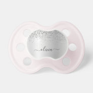 Silver Glitter Sparkle Glam Metal Monogram Name Pacifier at Zazzle