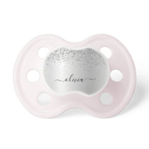 Silver Glitter Sparkle Glam Metal Monogram Name Pacifier