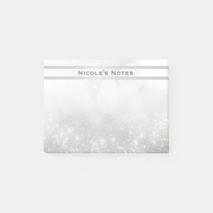 Silver Glitter Sparkle Glam Trendy Personalized Post-it Notes