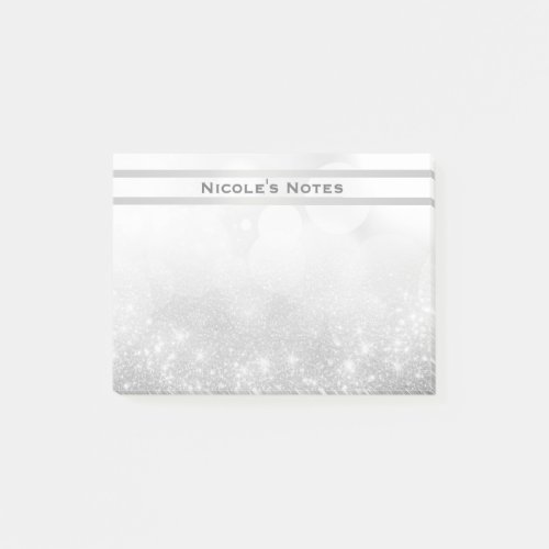 Silver Glitter Sparkle Glam Trendy Personalized Post_it Notes
