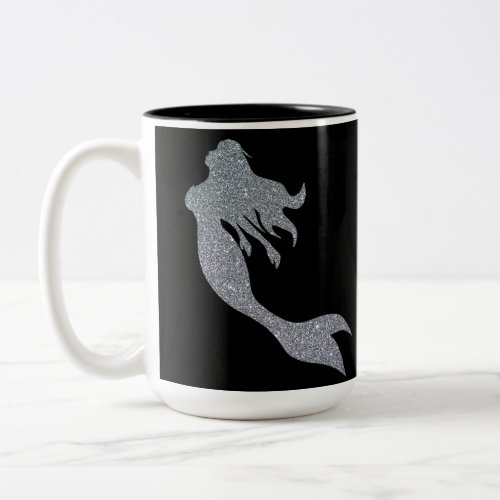 Silver Glitter Sparkle Mermaid Black Coffee Mug