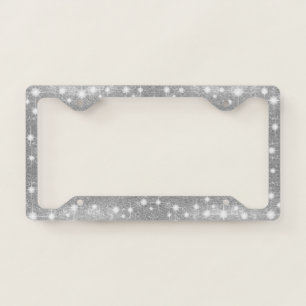 Silver Glitter Sparkle Metal Metallic Look License Plate Frame