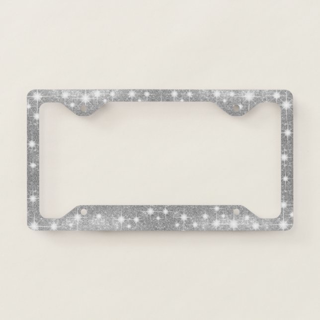 Silver Glitter Sparkle Metal Metallic Look License Plate Frame (Front)