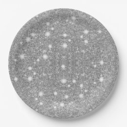 Silver Glitter Sparkle Metal Metallic Look Paper Plates