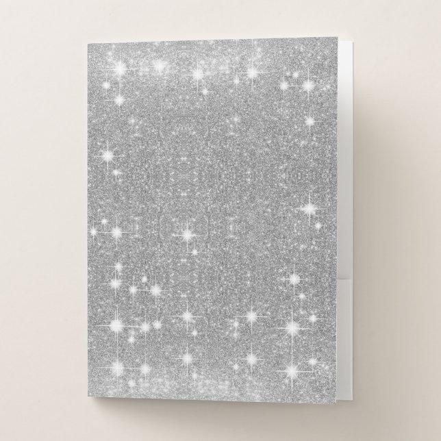 Silver Glitter Sparkle Metal Metallic Look Pocket Folder (Front)