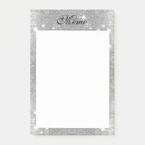 Silver Glitter Sparkle Metal Metallic Look Post_it Notes