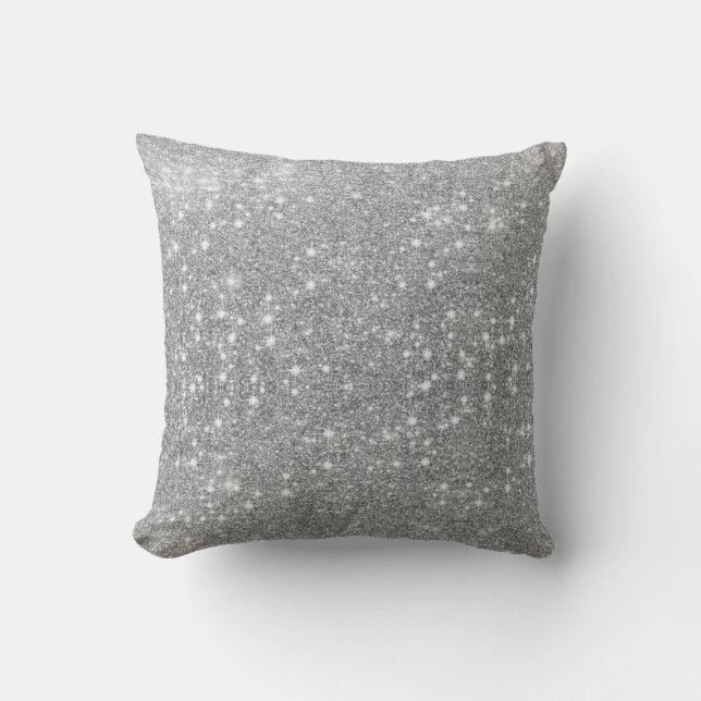 Silver Glitter Sparkle Metal Metallic Look Throw Pillow (Front)