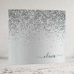 Silver Glitter Sparkle Metal Monogram Name 3 Ring Binder<br><div class="desc">Silver Faux Foil Metallic Sparkle Glitter Brushed Metal Monogram Name Binder. This makes the perfect sweet 16 birthday,  wedding,  bridal shower,  anniversary,  baby shower or bachelorette party gift for someone that loves glam luxury and chic styles.</div>