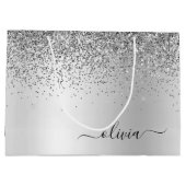 Silver Glitter Sparkle Metal Monogram Name Large Gift Bag (Back)