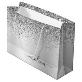 Silver Glitter Sparkle Metal Monogram Name Large Gift Bag (Front Angled)