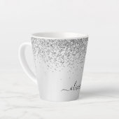 Silver Glitter Sparkle Metal Monogram Name Latte Mug (Left Angle)