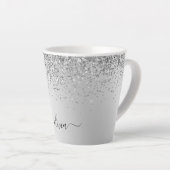 Silver Glitter Sparkle Metal Monogram Name Latte Mug (Right Angle)