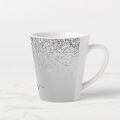Silver Glitter Sparkle Metal Monogram Name Latte Mug (Right)